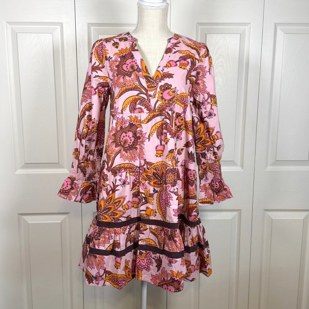 Tuckernuck Sunset Chintz Kenzo Dress Pink Floral Cotton Mini Smocked S NEW